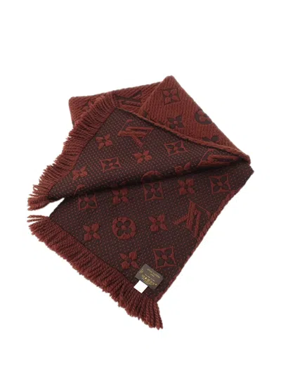 Pre-owned Louis Vuitton 2000-2020 Monogram Echarpe Logomania Wool And Silk Scarf Scarves In Brown