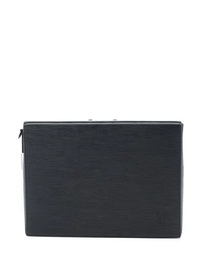 Pre-owned Louis Vuitton 2000-2025 Epi Porte Document A4 Clutch Bag In Black