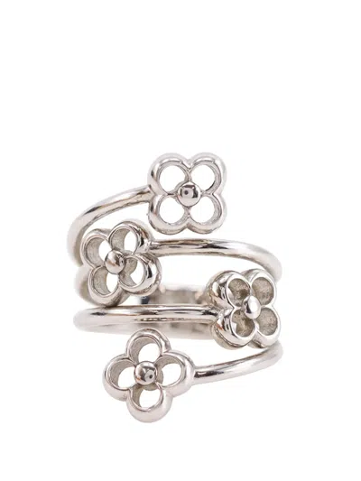 Pre-owned Louis Vuitton 2000-2026 Brass Flower Full Ring Costume Ring In Silver