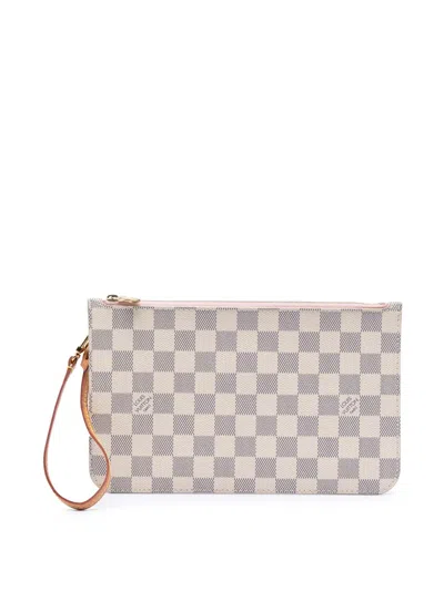 Pre-owned Louis Vuitton 2000-2026 Damier Azur Neverfull Mm Pouch In White