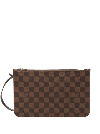 Pre-owned Louis Vuitton 2000-2026 Damier Ebene Neverfull Mm Pouch In Brown