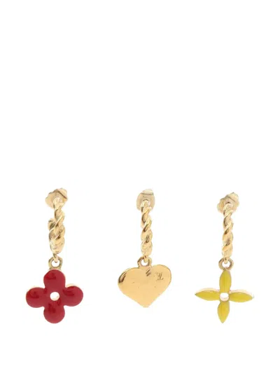 Pre-owned Louis Vuitton 2000-2026 Gold Plated Enamel Sweet Monogram Set Of 3 Drop Push Back Earrings Costume Earrings