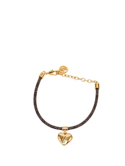 Pre-owned Louis Vuitton 2000-2026 Monogram And Gold Plated Blooming Heart Charm Bracelet Costume Bracelet In Brown