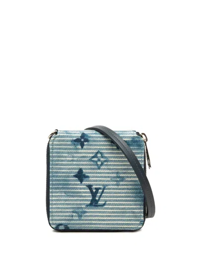 Pre-owned Louis Vuitton 2000-2026 Monogram Denim Watercolor Hickory Stripes Compact Wallet On Strap Small Wallets In Blue