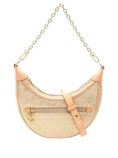 Pre-owned Louis Vuitton 2000-2026 Monogram Jacquard Denim Loop Pm Satchel In Gold