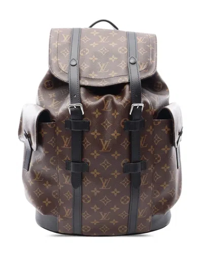 Pre-owned Louis Vuitton 2000-2026 Monogram Macassar Christopher Mm Backpack In Brown