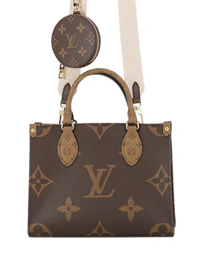 Pre-owned Louis Vuitton 2000-2026 Monogram Reverse Giant Onthego Pm Satchel In Brown