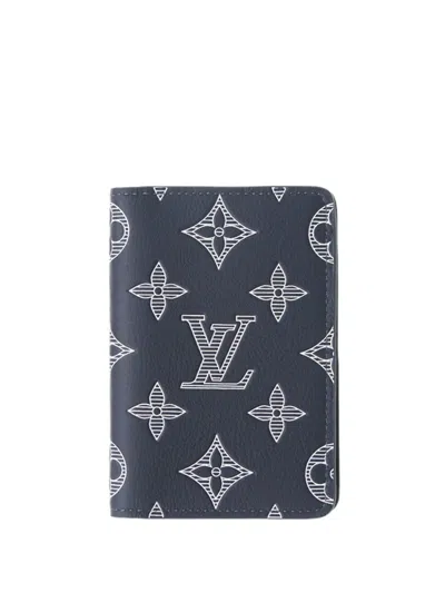 Pre-owned Louis Vuitton 2000-2026 Monogram Shadow Pocket Organizer Card Holder In Blue