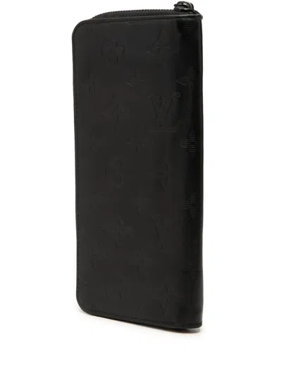 Pre-owned Louis Vuitton 2000-2026 Monogram Shadow Vertical Zippy Wallet Long Wallets In Black