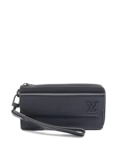 Pre-owned Louis Vuitton 2000s Aerogram Noir L-shaped Zipper Long Wallet In Black