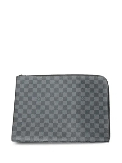 Pre-owned Louis Vuitton 2000s Damier Graphite Zip-around Clutch Bag In Black