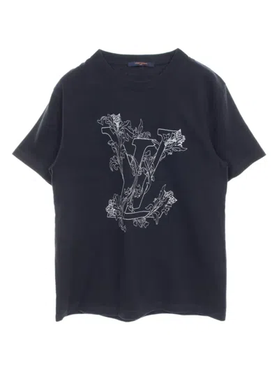 Pre-owned Louis Vuitton 2000s Flower-embroidered T-shirt In Blue