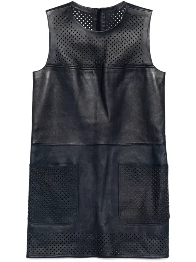 Pre-owned Louis Vuitton 2000s Leather Dress In Blue