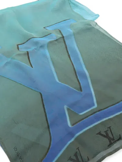 Pre-owned Louis Vuitton 2000s Logo Silk Scarf In Green