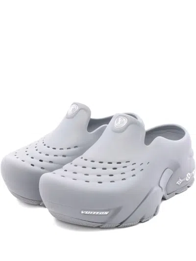 Pre-owned Louis Vuitton 2000s Lv Shark Line Perforated Clogs In Gray