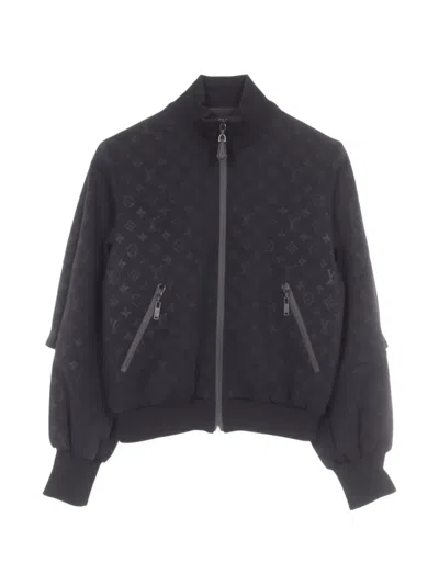 Pre-owned Louis Vuitton 2000s Monogram Embossed Track Jacket In Black