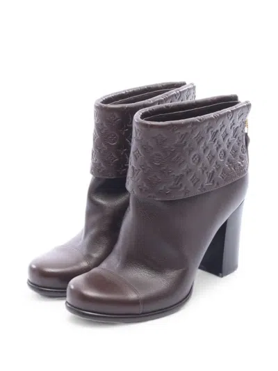 Pre-owned Louis Vuitton 2000s Monogram-embossed Ankle Boots In Brown