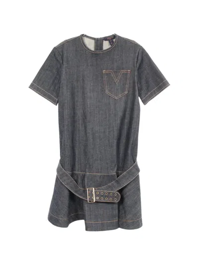 Pre-owned Louis Vuitton 2000s V-stitch Denim Mini Dress In Grey