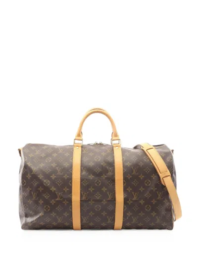 Pre-owned Louis Vuitton 2001 50 Keepall Bandoulière Monogram Boston Bag In Brown
