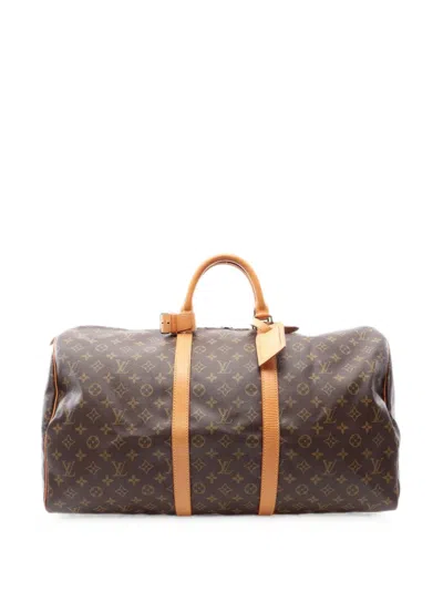 Pre-owned Louis Vuitton 2001 55 Keepall Monogram Boston Luggage Bag In Brown