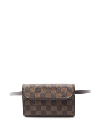 Pre-owned Louis Vuitton 2001 Damier Ebene Florentine Pochette Belt Bag In Brown