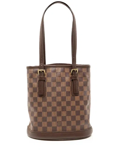 Pre-owned Louis Vuitton 2001 Damier Ebene Marais Bucket Bag In Brown
