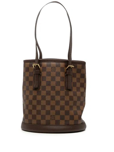 Pre-owned Louis Vuitton 2001 Damier Ebene Marais Bucket Bag In Brown