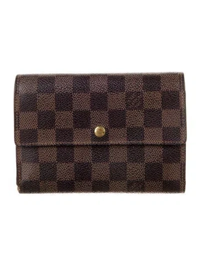 Pre-owned Louis Vuitton 2001 Damier Ebene Pattern Porte-trésor Étui Papier Wallet In Brown