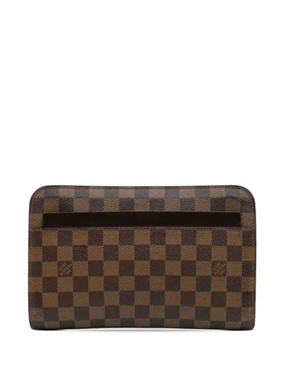 Pre-owned Louis Vuitton 2001 Damier Ebene Pochette Saint Louis Clutch Bag In Brown