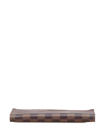 Pre-owned Louis Vuitton 2001 Damier Ebene Porte Monnaie Zippy Wallet Long Wallets In Brown