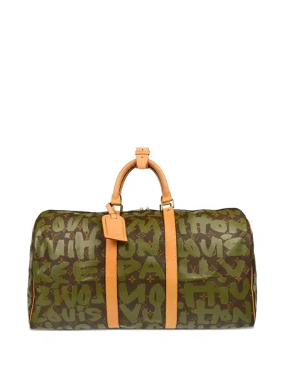 Pre-owned Louis Vuitton 2001 Graffiti Keepall 50 Duffle Bag In Green