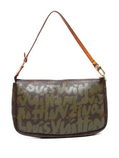 Pre-owned Louis Vuitton 2001 Graffiti Pochette Accessoires Handbag In Brown