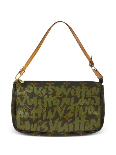 Pre-owned Louis Vuitton 2001 Graffiti Pochette Accessoires Shoulder Bag In Brown