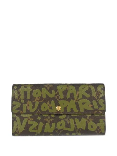 Pre-owned Louis Vuitton 2001 Graffiti Sarah Wallet In Brown
