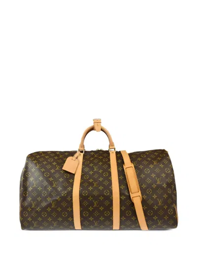 Pre-owned Louis Vuitton 2001 Keepall Bandoulière 60 Duffle Bag In Brown