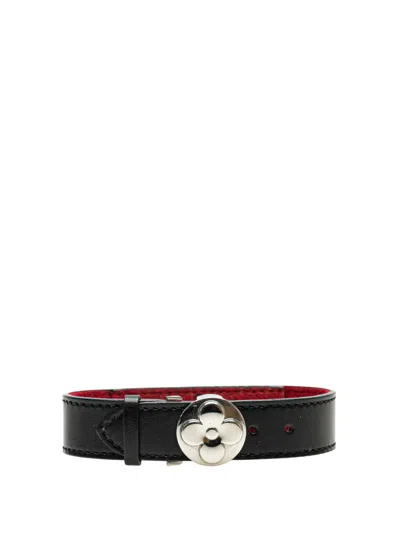 Pre-owned Louis Vuitton 2001 Leather Monogram Wish Bracelet Costume Bracelet In Black