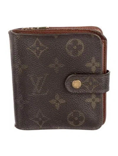 Pre-owned Louis Vuitton 2001 Lv Monogram Compact Wallet In Brown