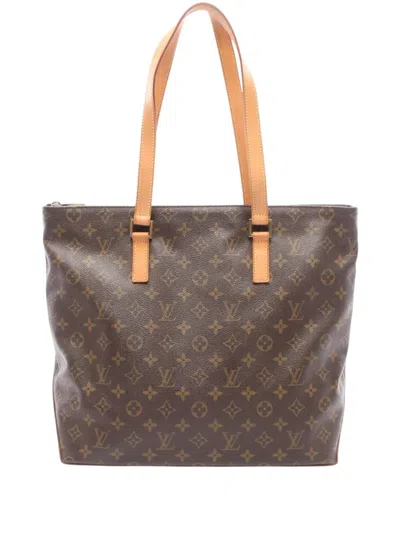 Pre-owned Louis Vuitton 2001 Monogram Cabas Mezzo Tote Bag In Brown