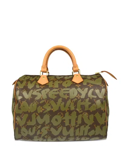 Pre-owned Louis Vuitton 2001 Monogram Graffiti Speedy 30 Handbag In Green