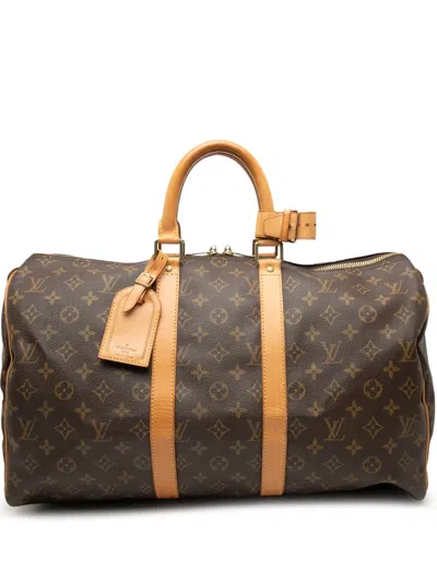 Pre-owned Louis Vuitton 2001 Monogram Keepall 45 Travel Bag In Brown