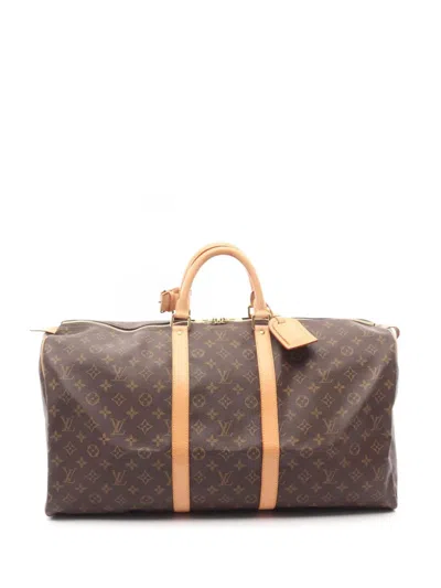 Pre-owned Louis Vuitton 2001 Monogram Keepall 55 Travel Bag In Brown