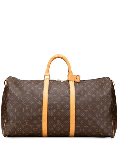 Pre-owned Louis Vuitton 2001 Monogram Keepall 55 Travel Bag In Brown