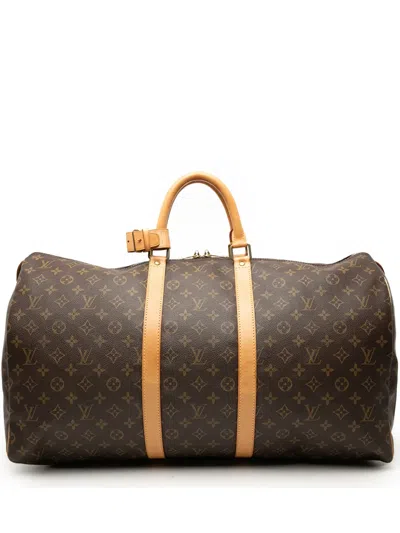 Pre-owned Louis Vuitton 2001 Monogram Keepall 55 Travel Bag In Brown