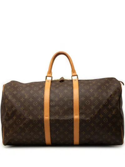 Pre-owned Louis Vuitton 2001 Monogram Keepall 55 Travel Bag In Brown