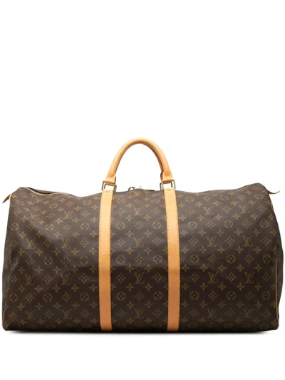 Pre-owned Louis Vuitton 2001 Monogram Keepall 60 Travel Bag In Brown