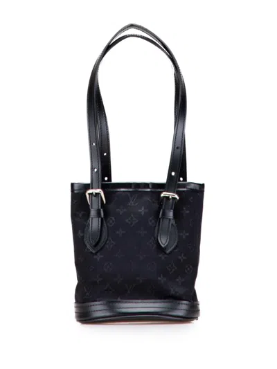 Pre-owned Louis Vuitton 2001 Monogram Mini Satin Bucket Bag In Black