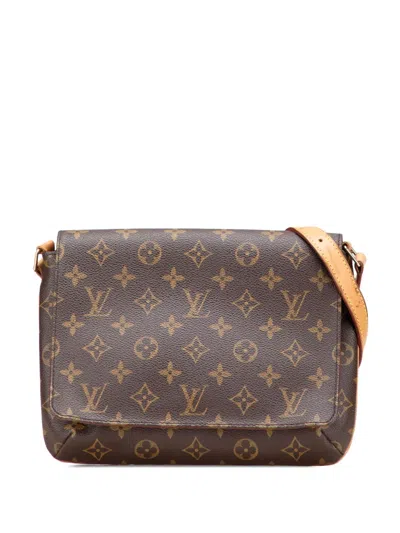 Pre-owned Louis Vuitton 2001 Monogram Musette Tango Short Strap Shoulder Bag In Brown