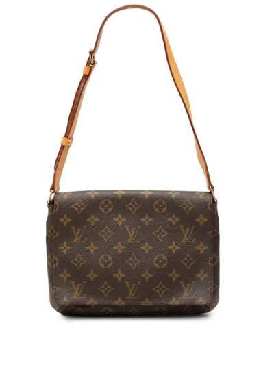 Pre-owned Louis Vuitton 2001 Monogram Musette Tango Short Strap Shoulder Bag In Brown