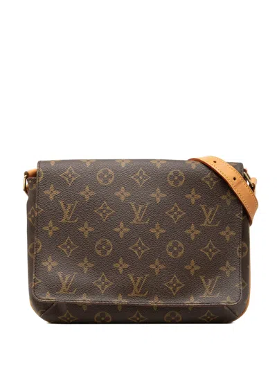 Pre-owned Louis Vuitton 2001 Monogram Musette Tango Short Strap Shoulder Bag In Brown