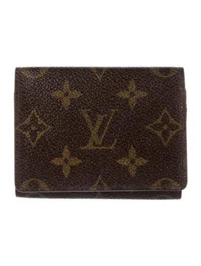 Pre-owned Louis Vuitton 2001 Monogram Pattern Card Holder In Brown